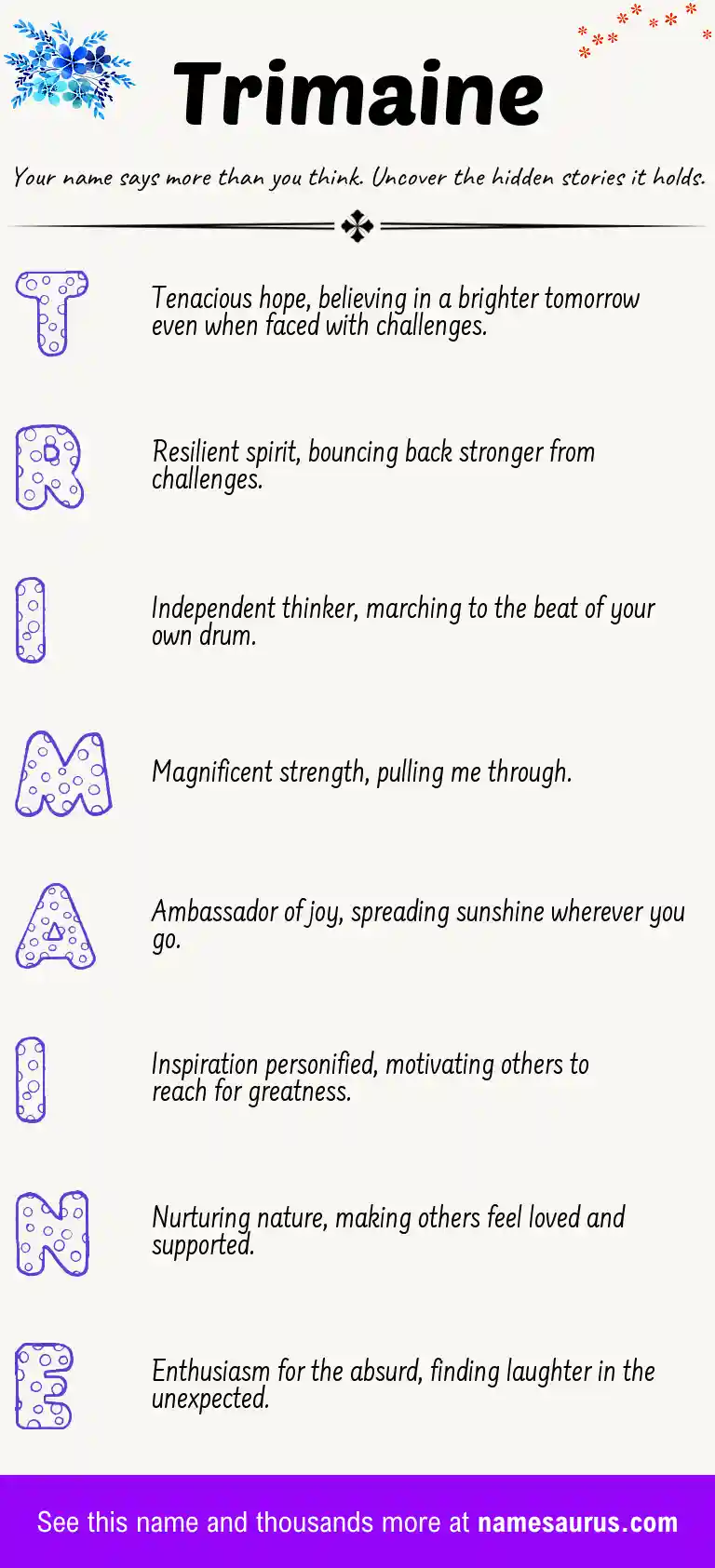 Acrostic poem about Trimaine.