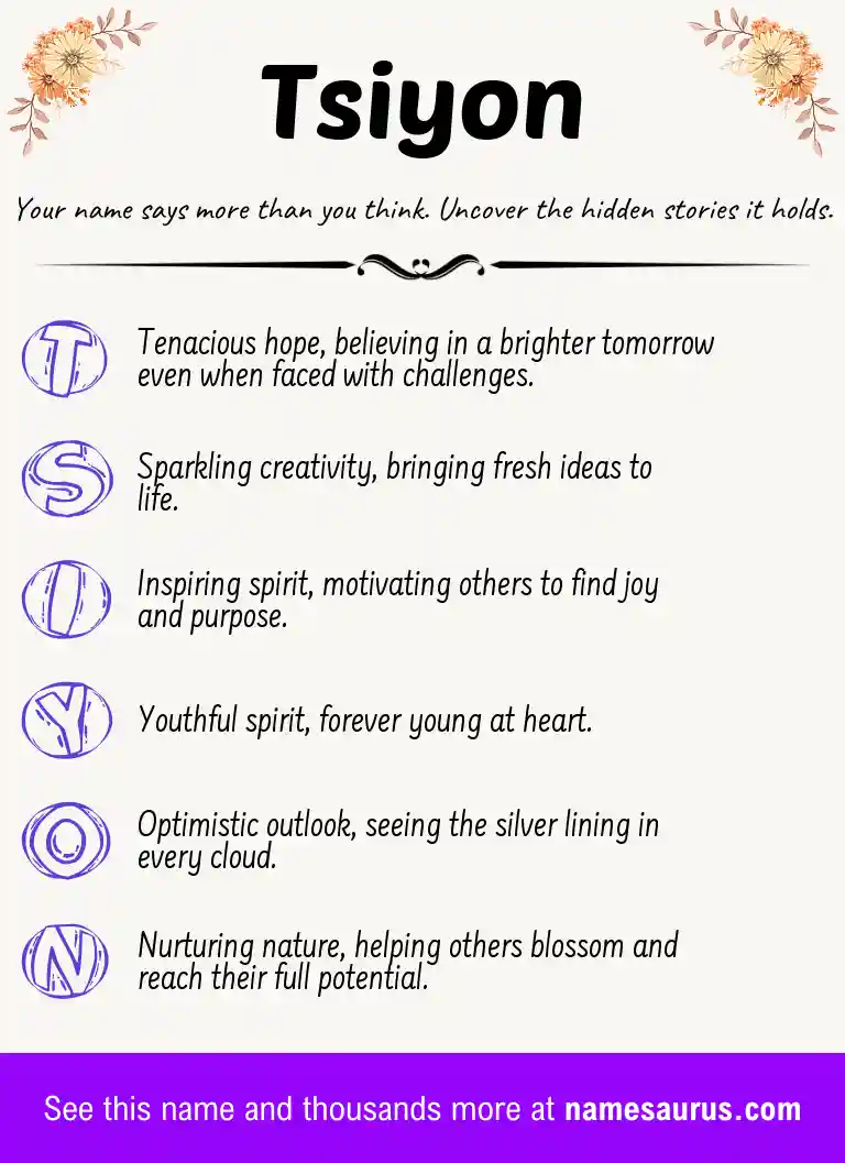 Acrostic poem about Tsiyon.