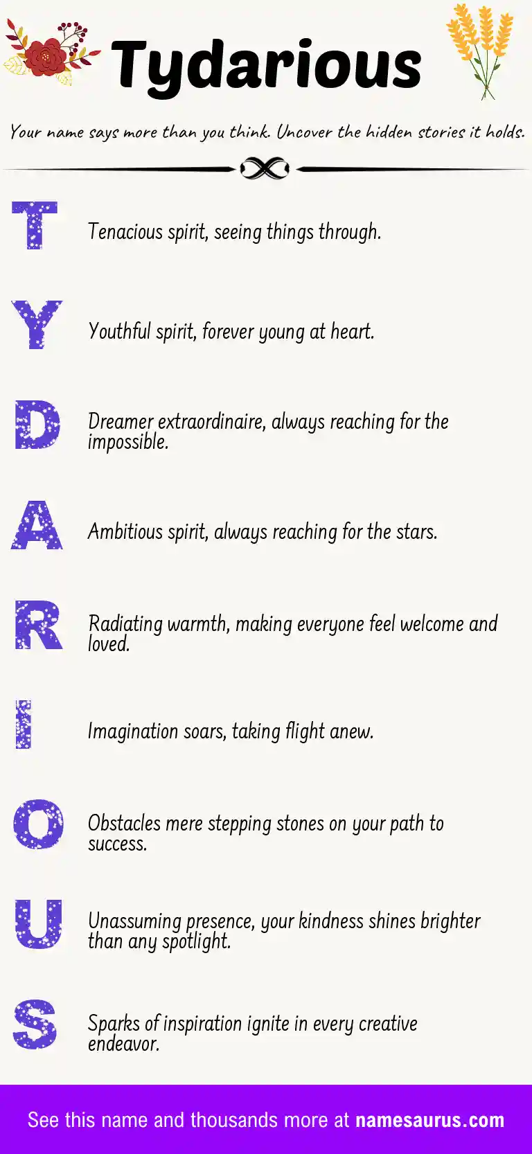Acrostic poem about Tydarious.