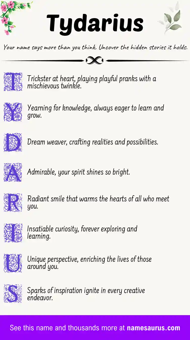 Acrostic poem about Tydarius.