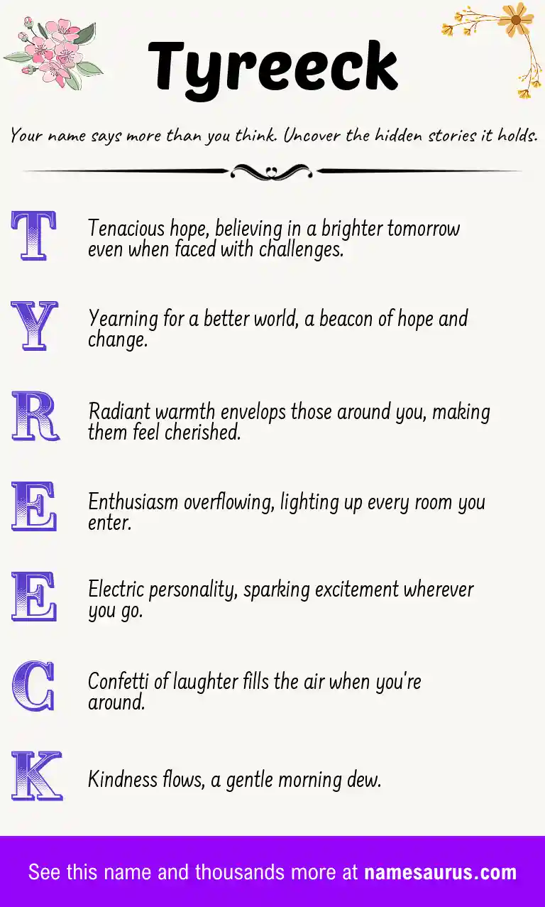 Acrostic poem about Tyreeck.
