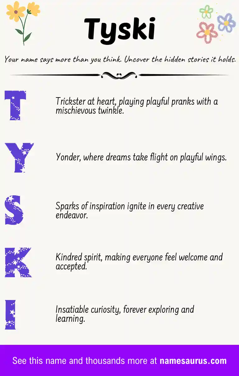 Acrostic poem about Tyski.