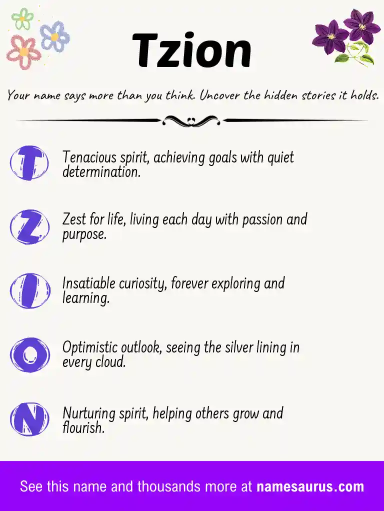 Acrostic poem about Tzion.