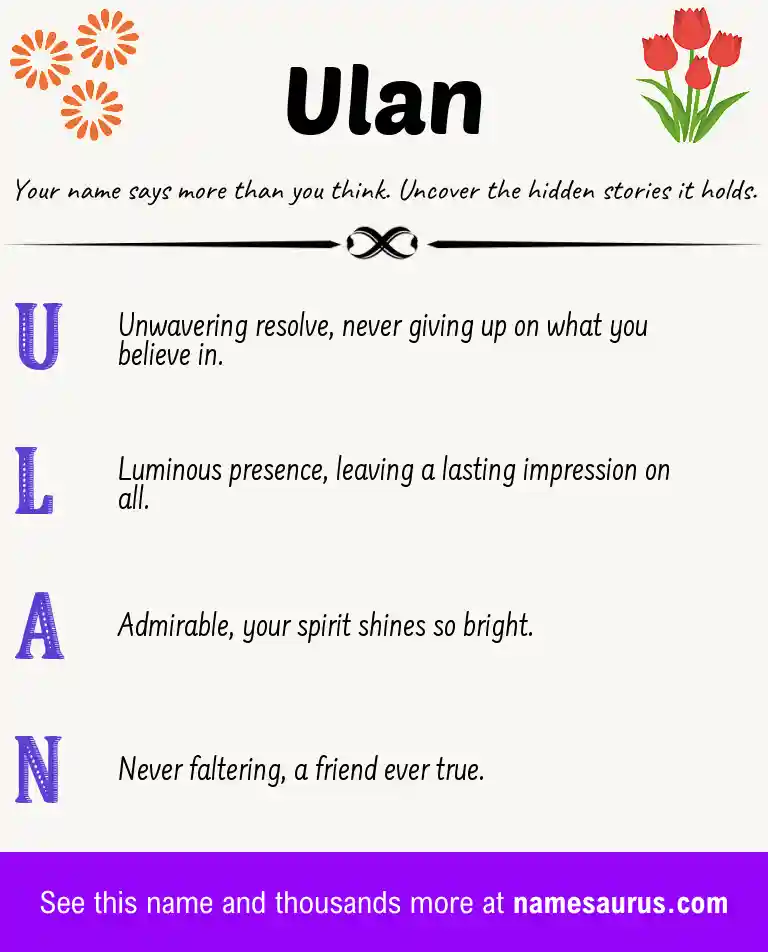 Acrostic poem about Ulan.