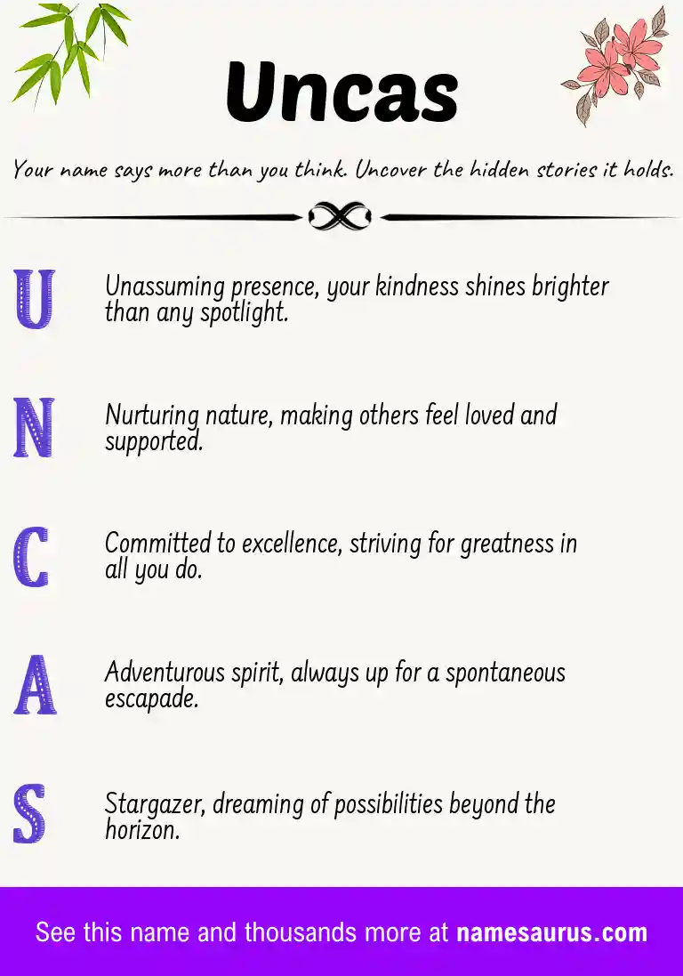 Acrostic poem about Uncas.