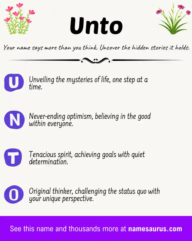 Acrostic poem about Unto.