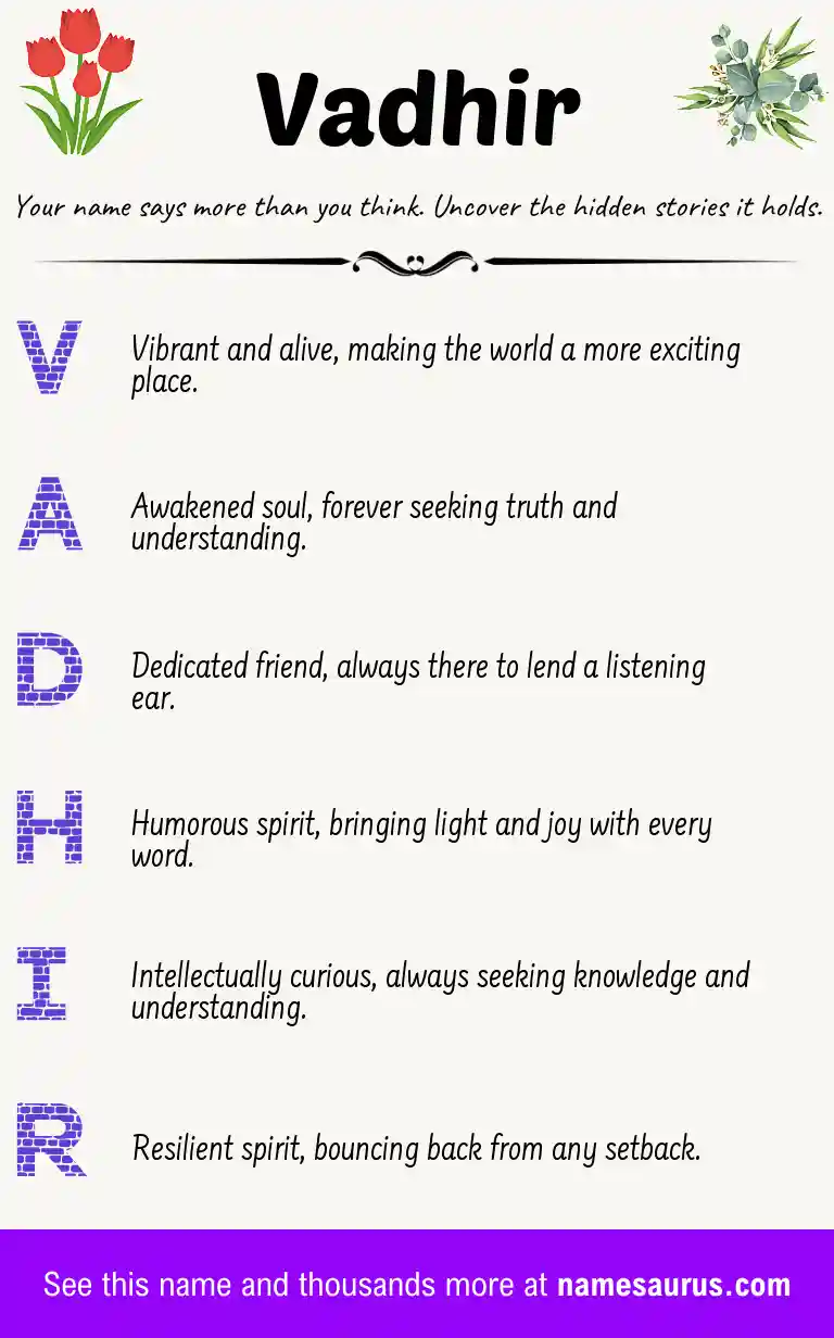 Acrostic poem about Vadhir.