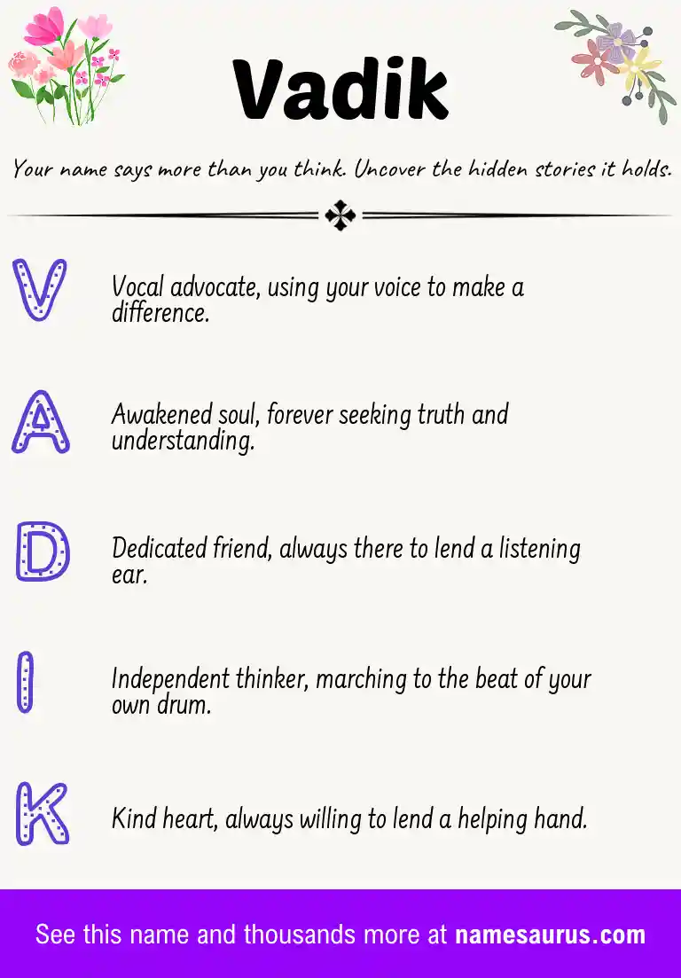 Acrostic poem about Vadik.
