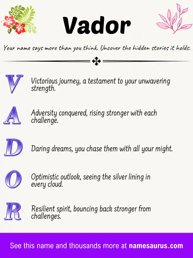 Acrostic poem about Vador.
