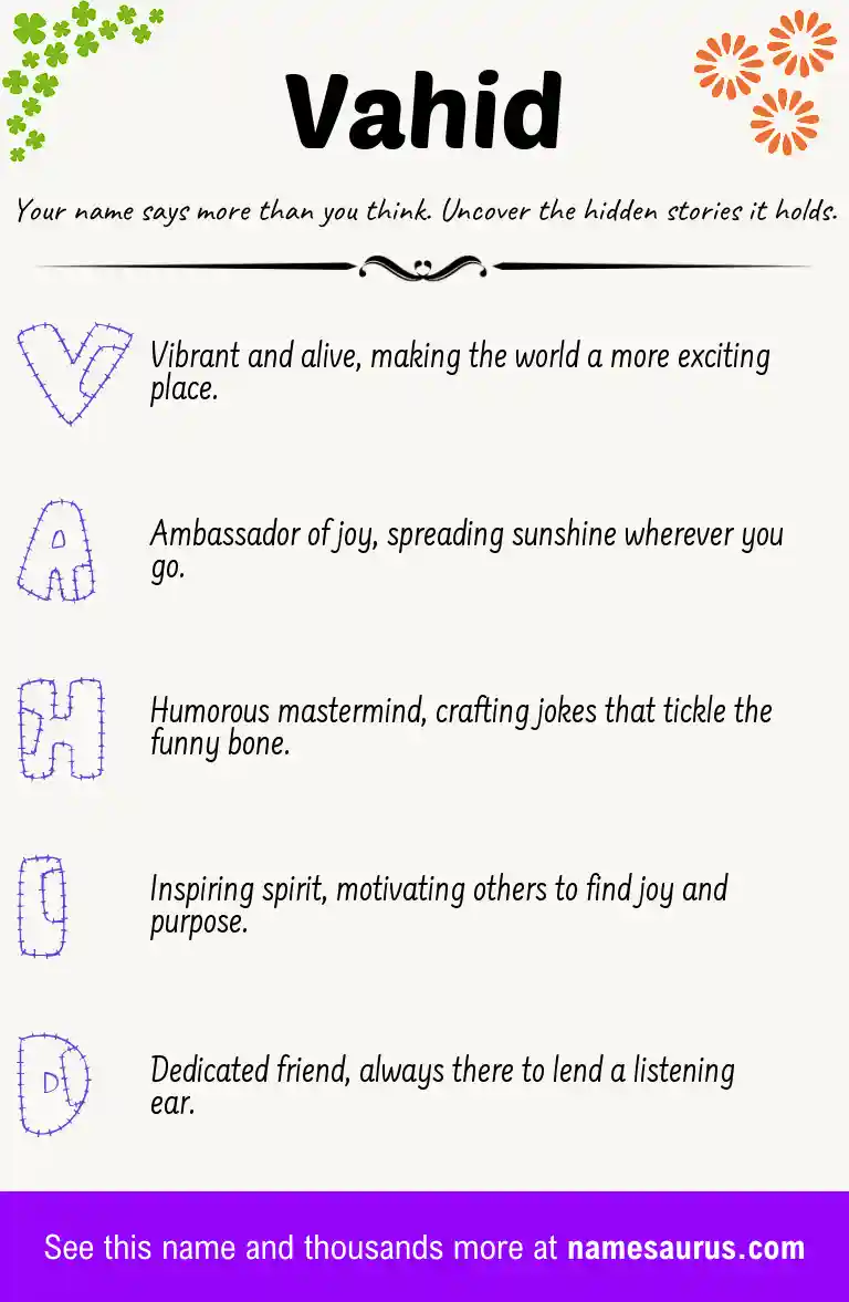Acrostic poem about Vahid.