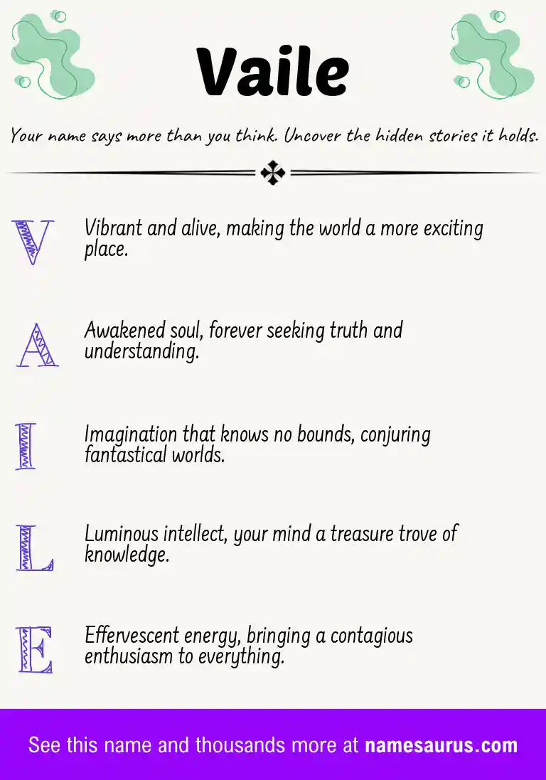 Acrostic poem about Vaile.