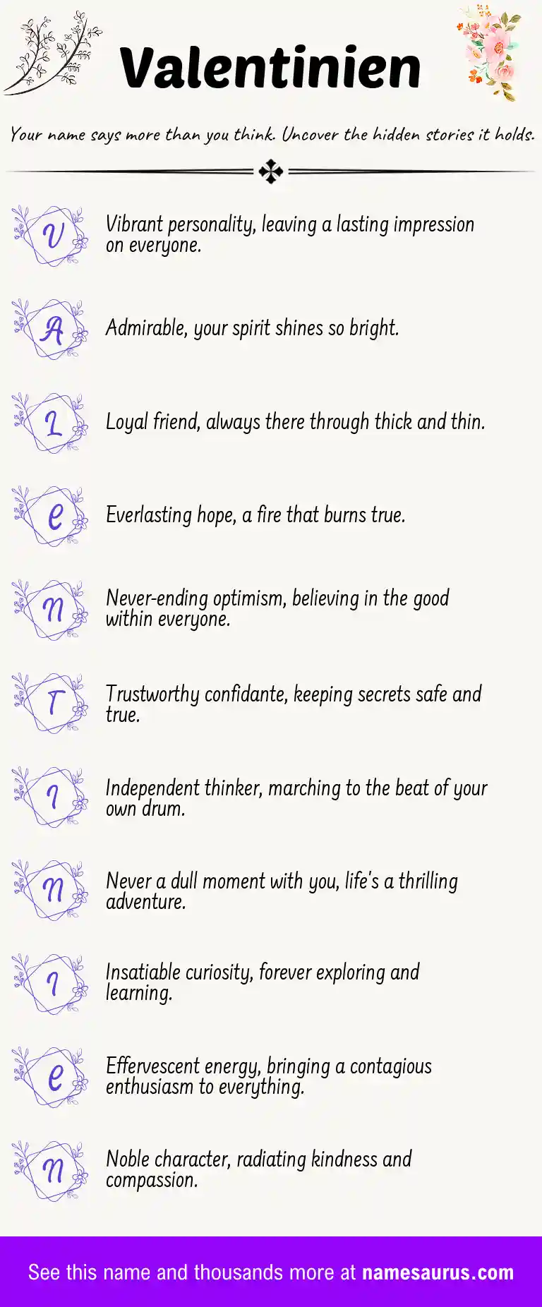 Acrostic poem about Valentinien.