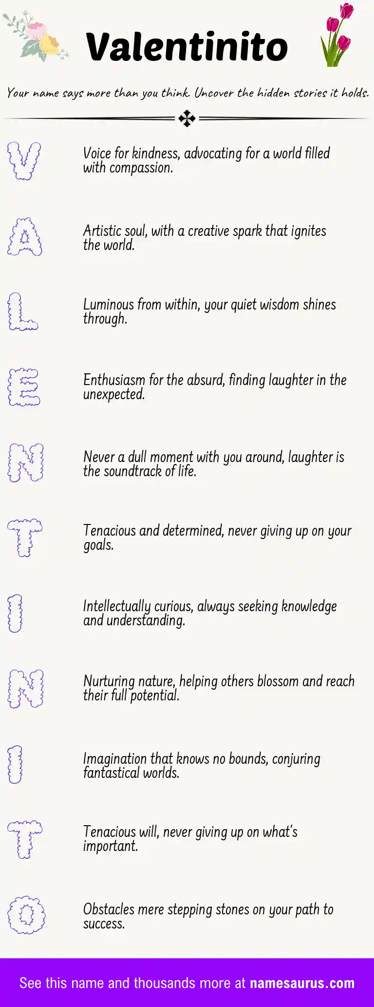 Acrostic poem about Valentinito.
