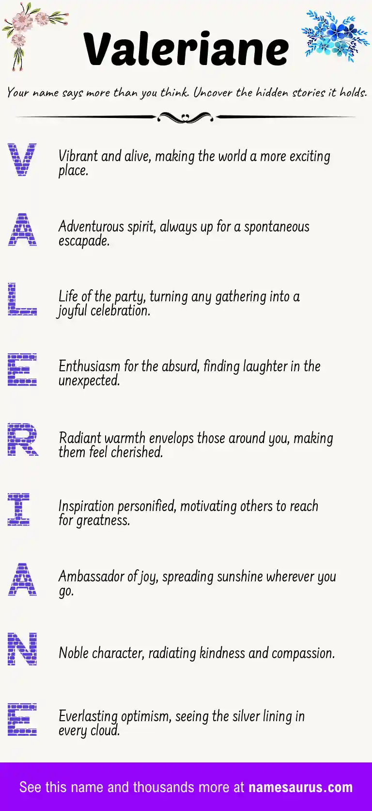 Acrostic poem about Valeriane.