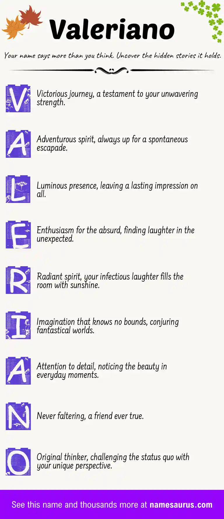 Acrostic poem about Valeriano.