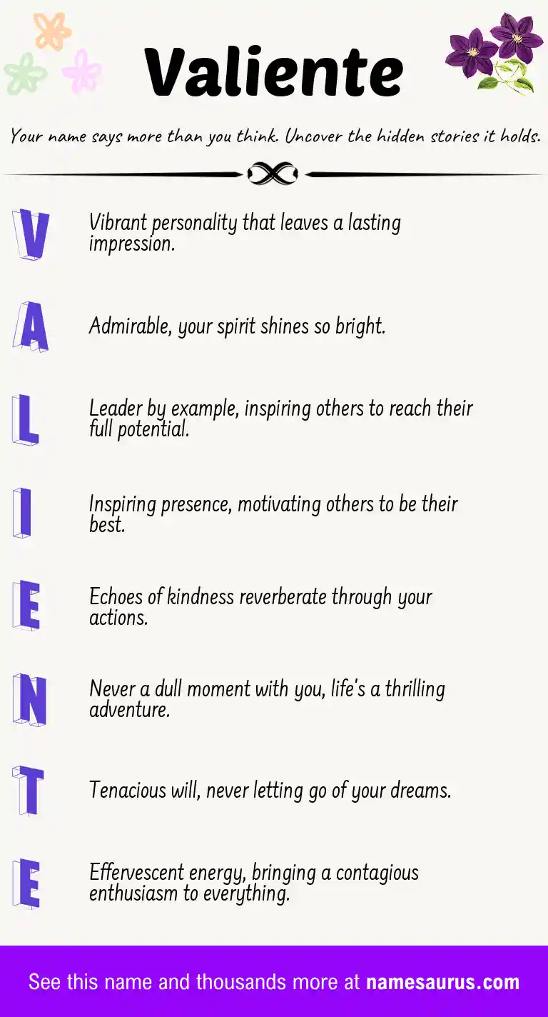 Acrostic poem about Valiente.