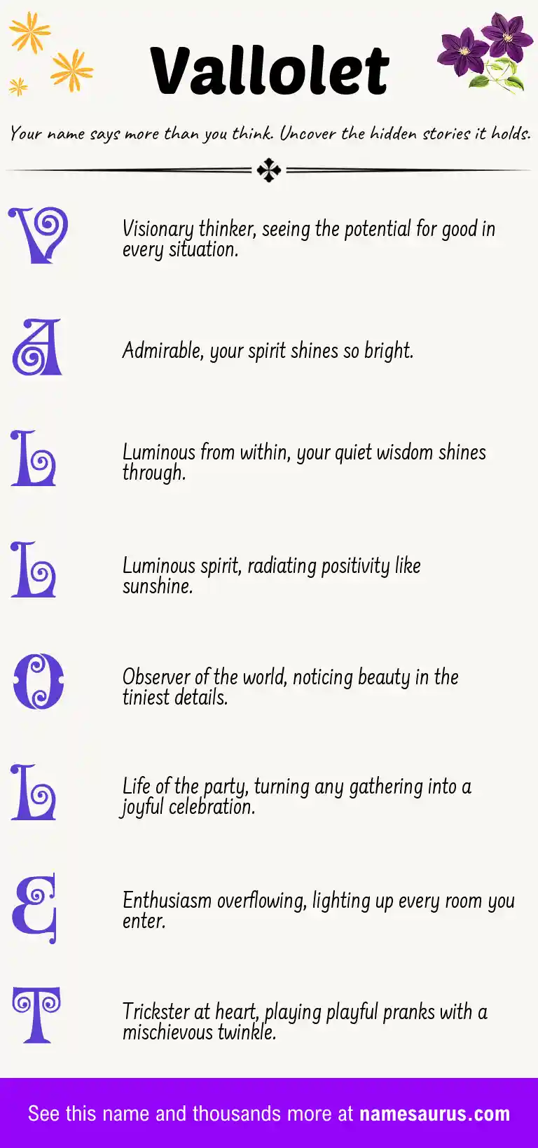 Acrostic poem about Vallolet.