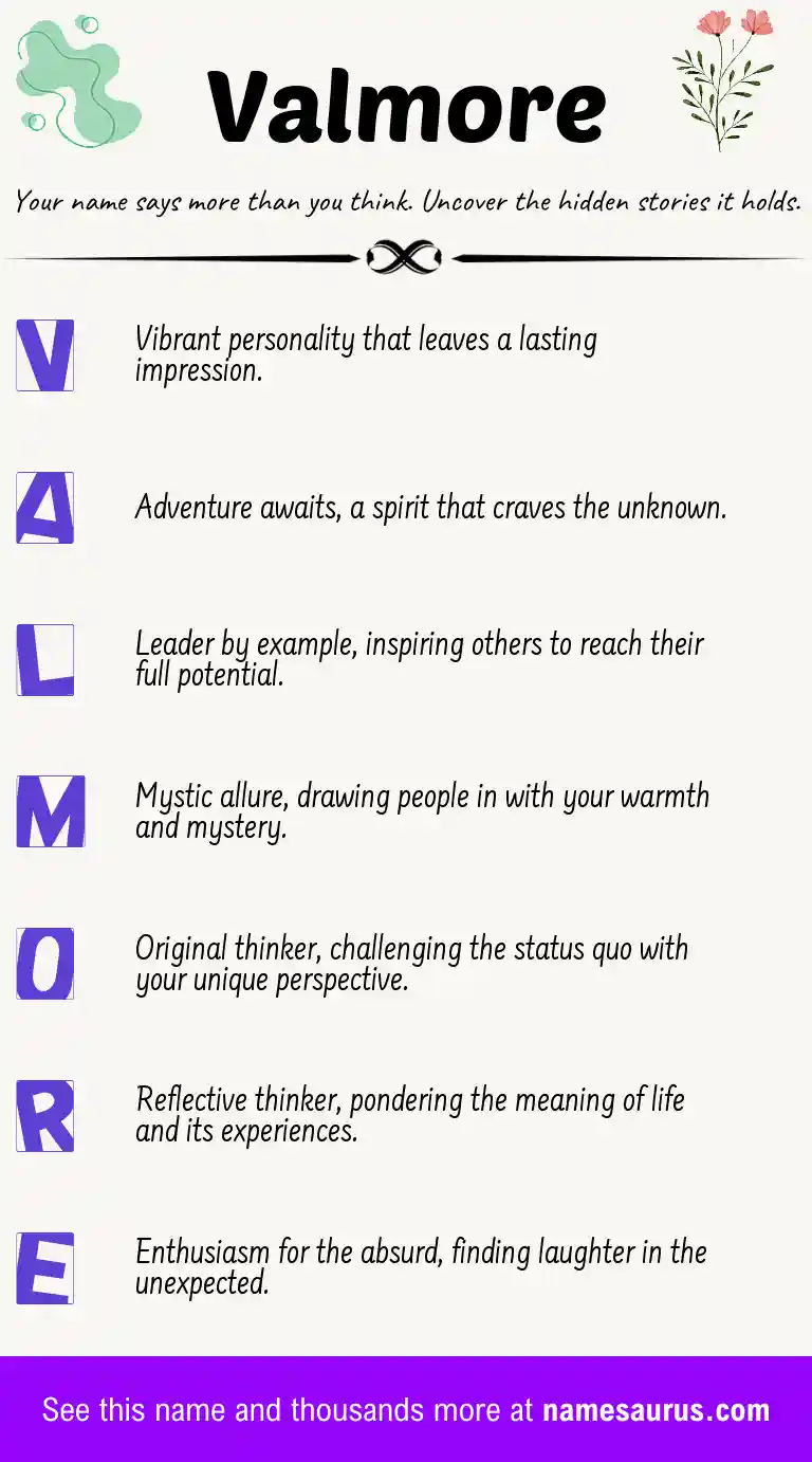 Acrostic poem about Valmore.