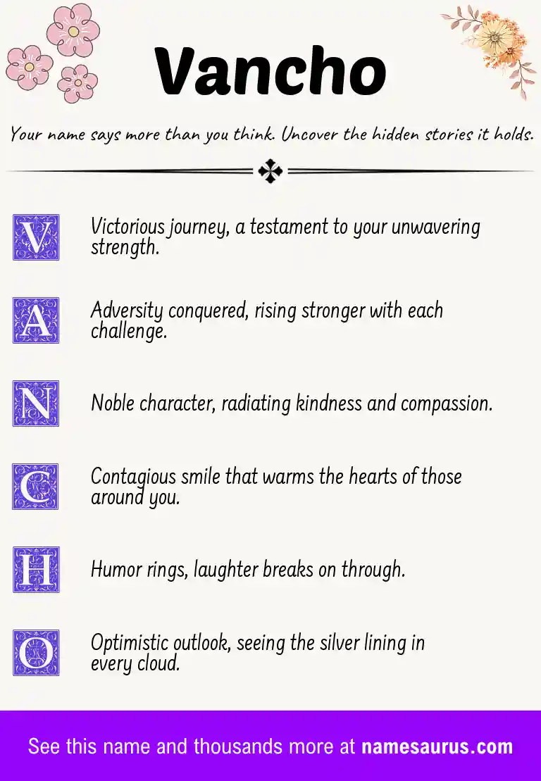 Acrostic poem about Vancho.