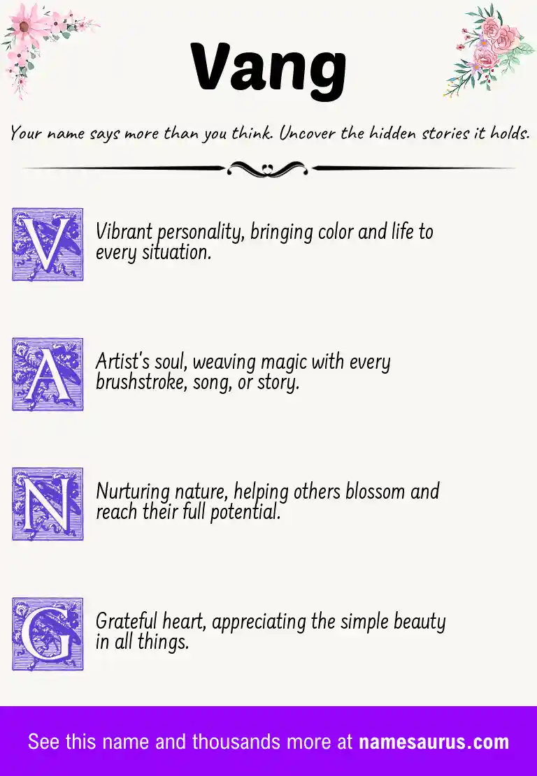 Acrostic poem about Vang.