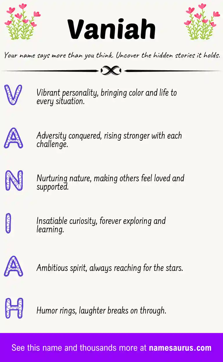 Acrostic poem about Vaniah.