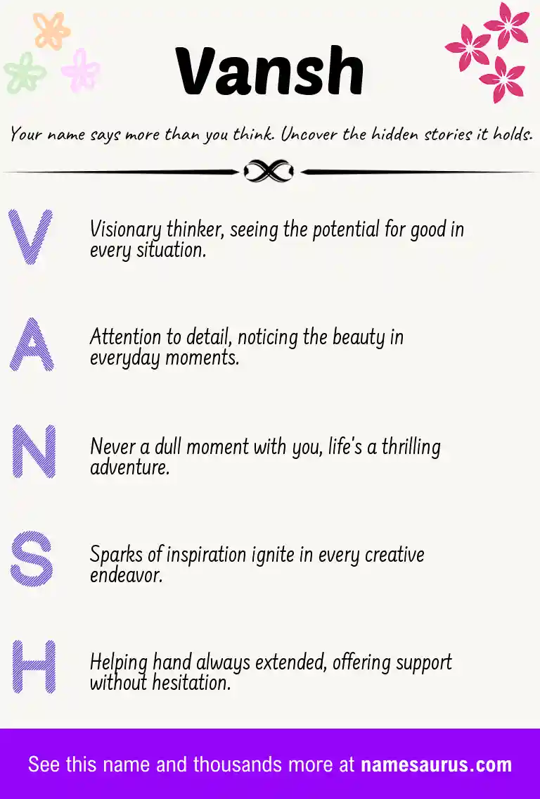 Acrostic poem about Vansh.