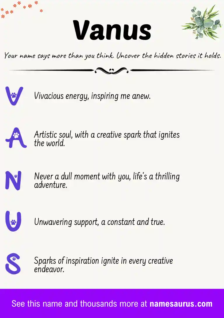Acrostic poem about Vanus.