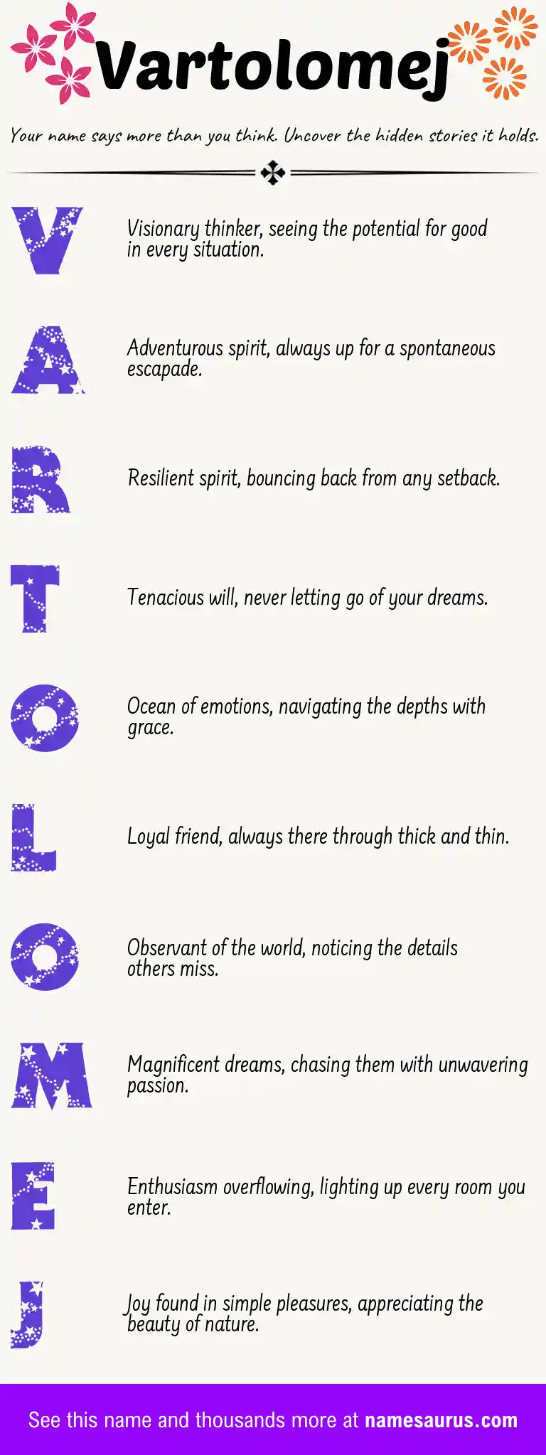 Acrostic poem about Vartolomej.