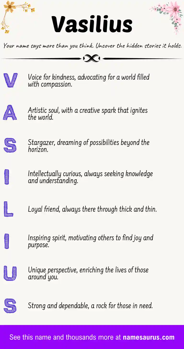 Acrostic poem about Vasilius.