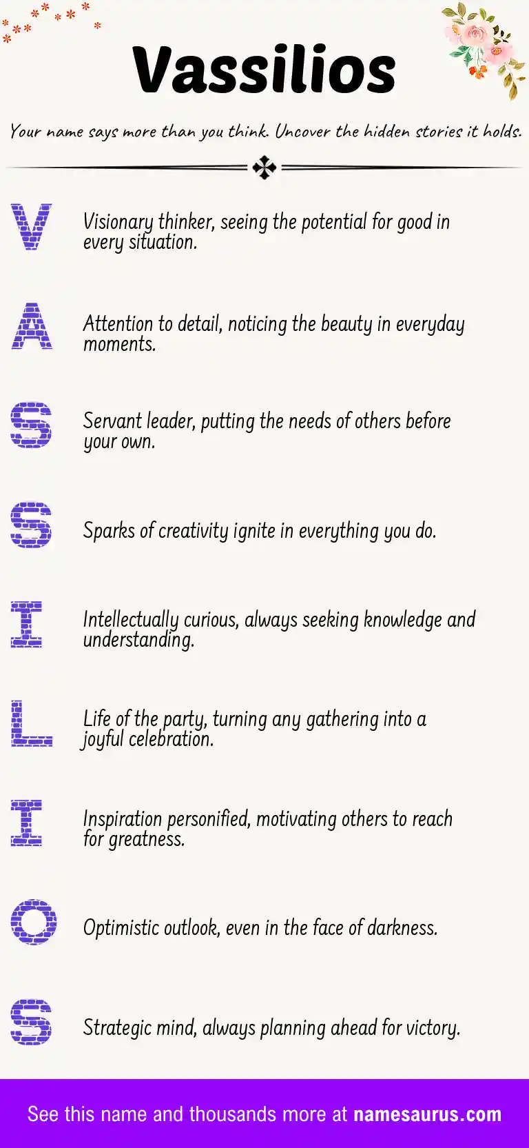 Acrostic poem about Vassilios.