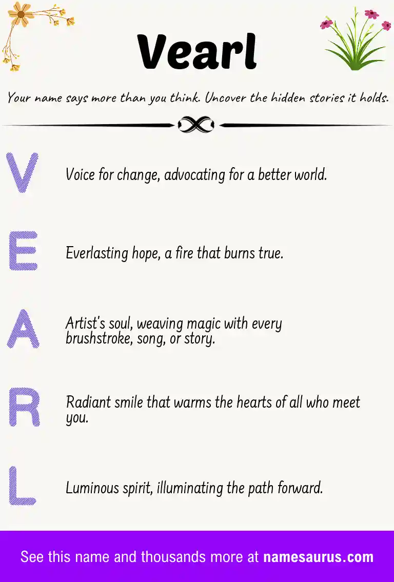 Acrostic poem about Vearl.