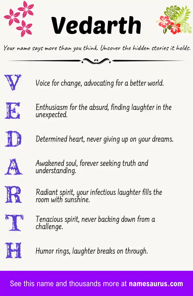 Acrostic poem about Vedarth.