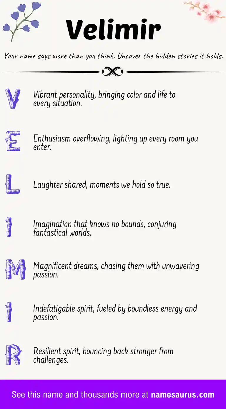 Acrostic poem about Velimir.