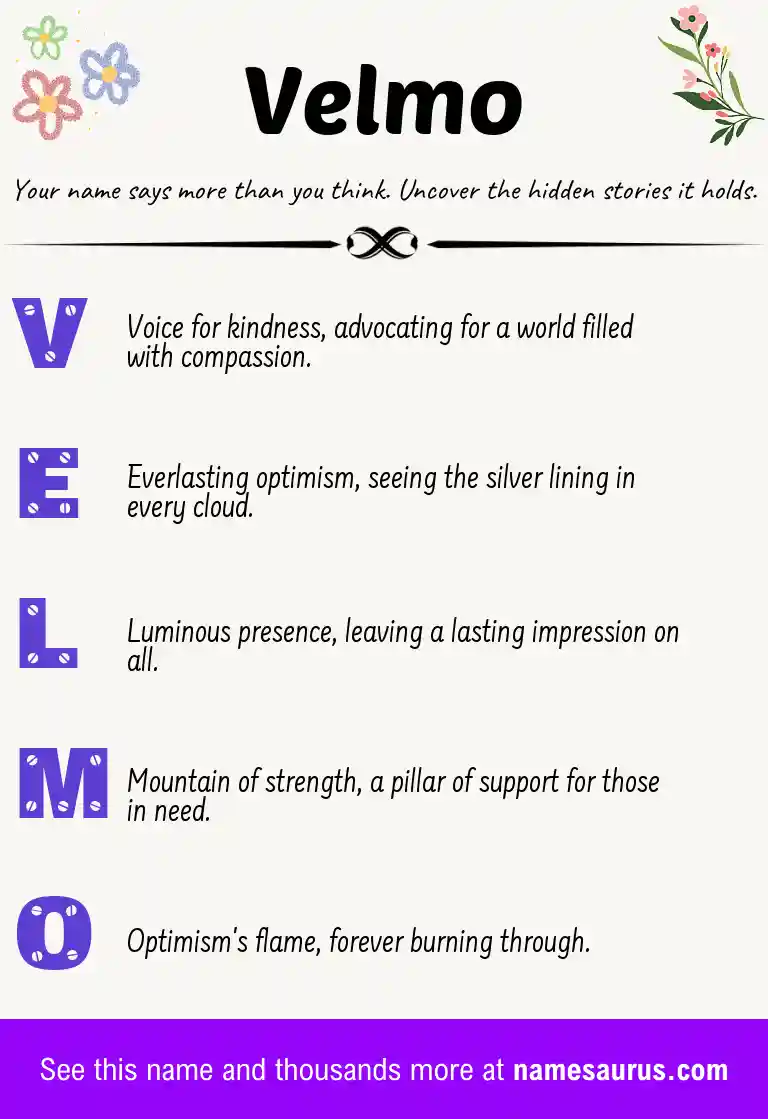 Acrostic poem about Velmo.