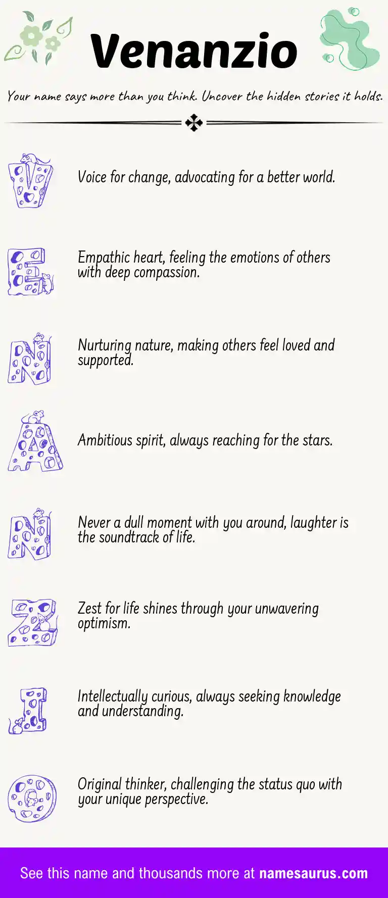 Acrostic poem about Venanzio.