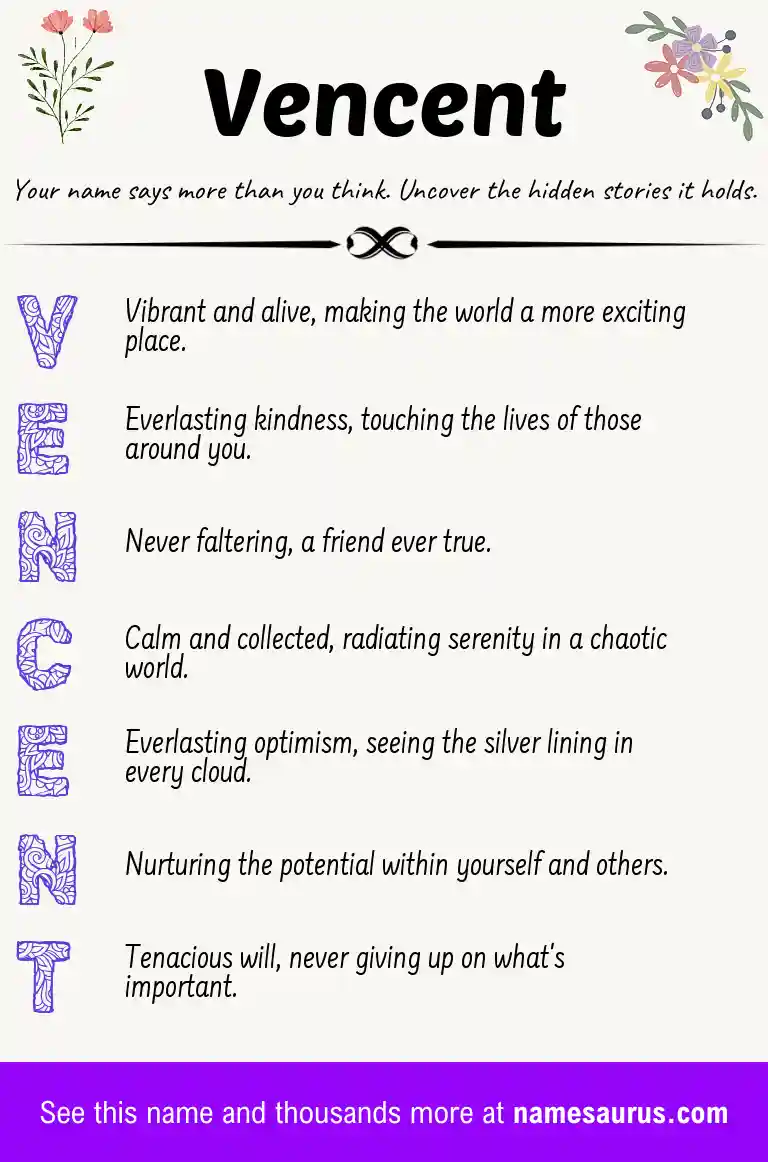 Acrostic poem about Vencent.