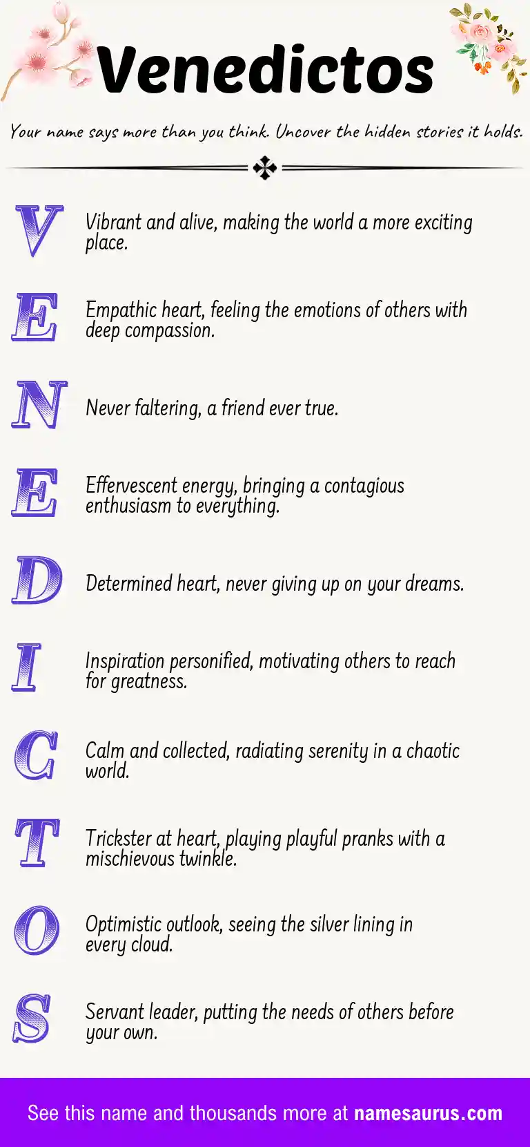 Acrostic poem about Venedictos.