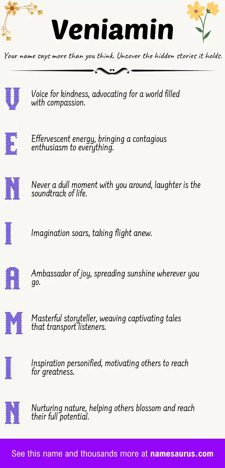 Acrostic poem about Veniamin.