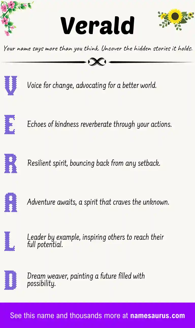 Acrostic poem about Verald.