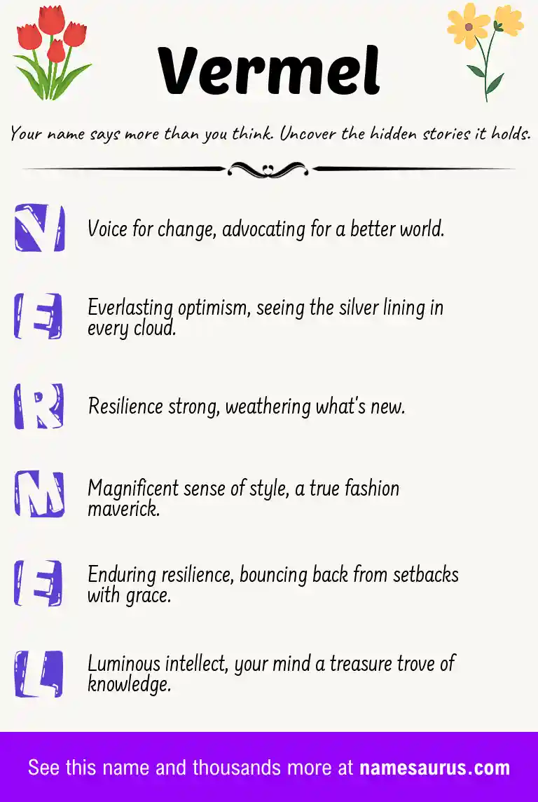 Acrostic poem about Vermel.