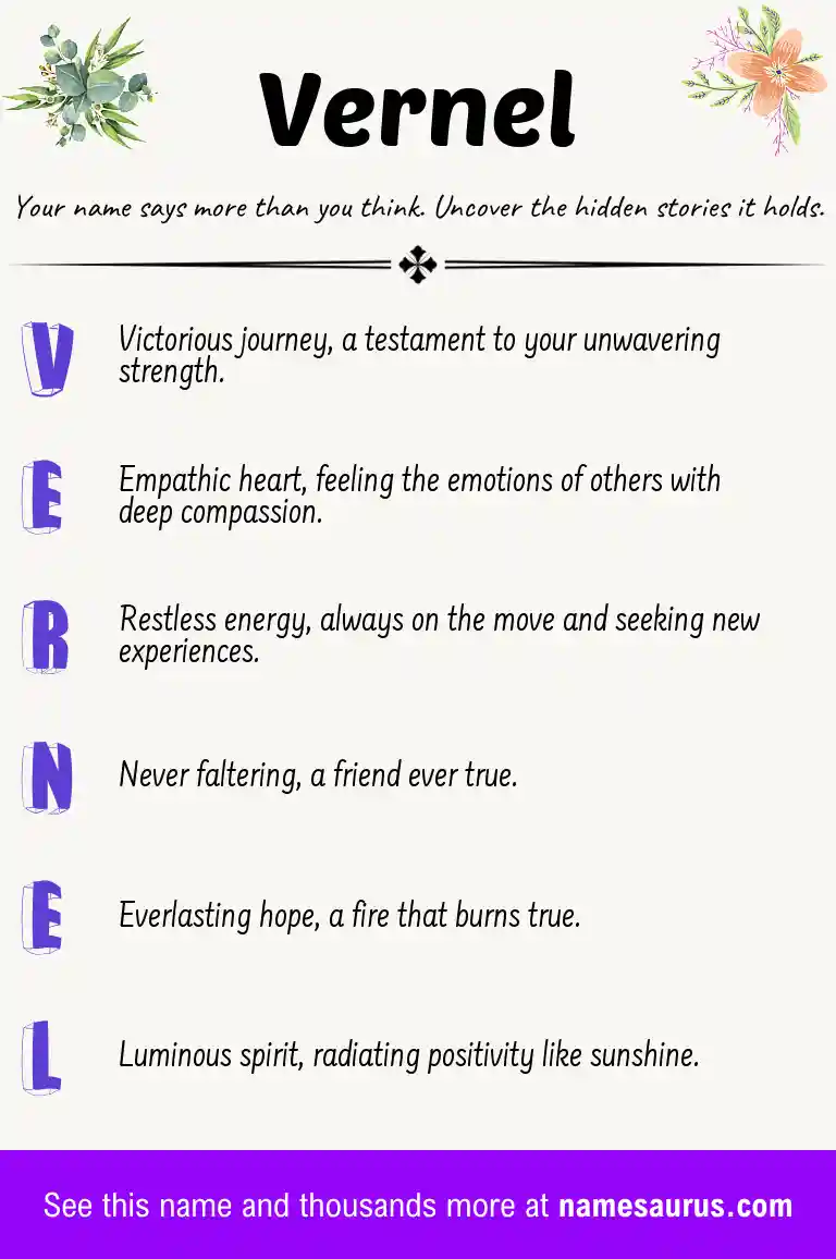 Acrostic poem about Vernel.