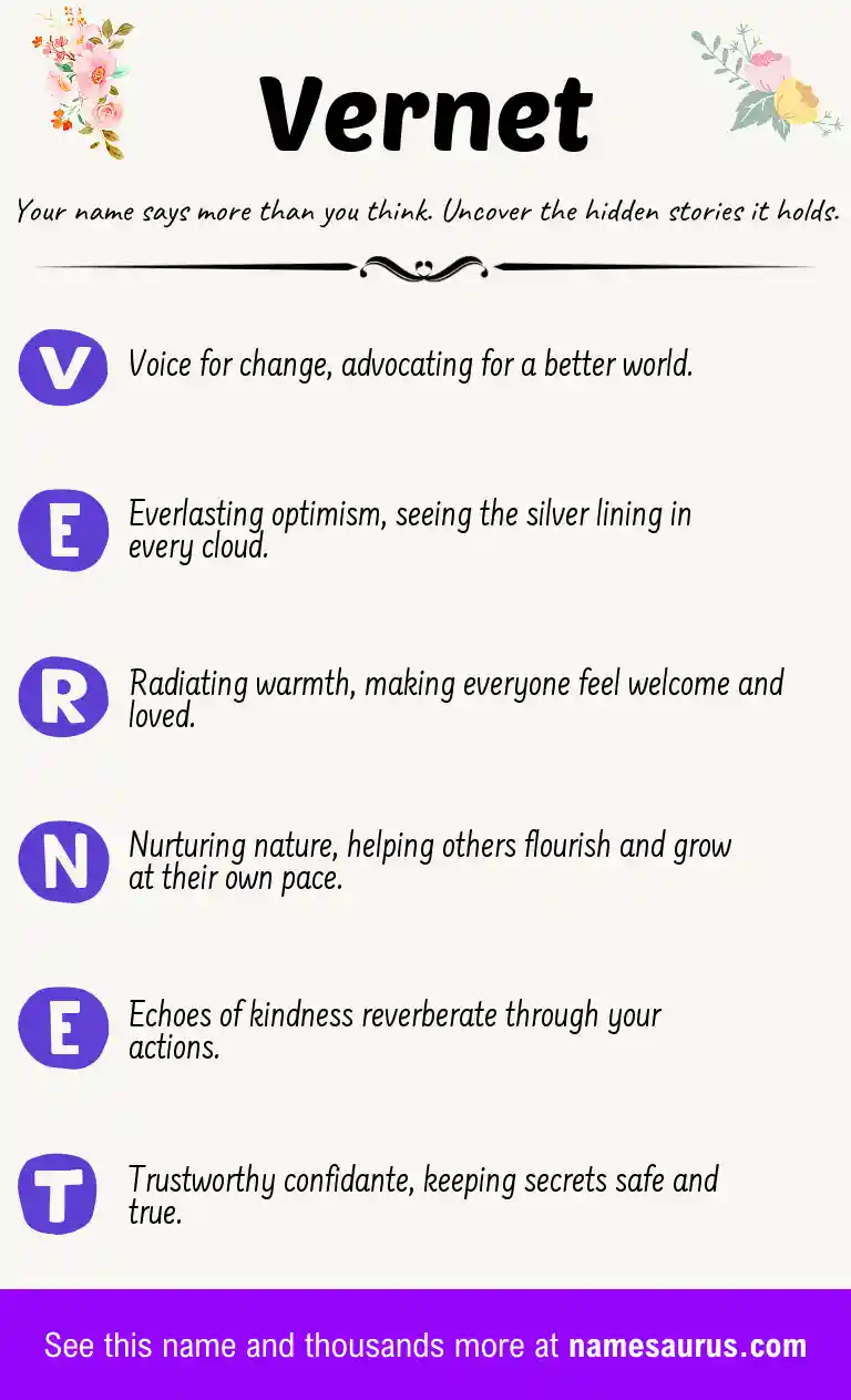 Acrostic poem about Vernet.