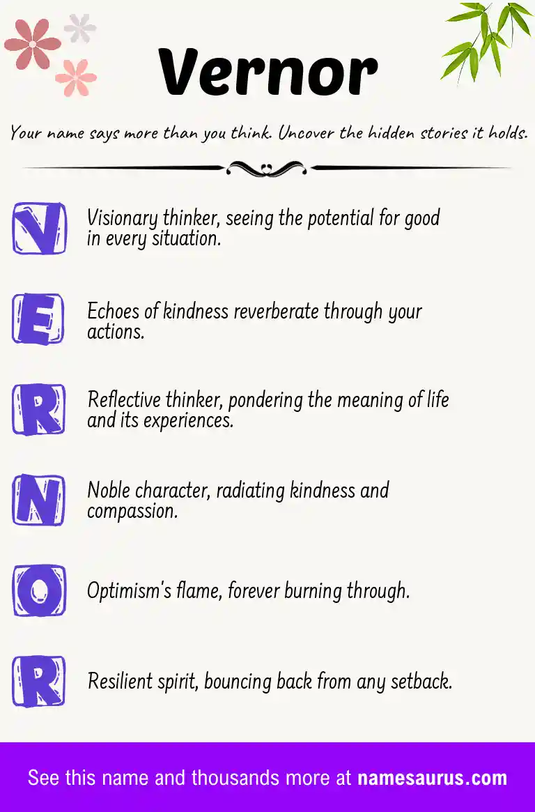 Acrostic poem about Vernor.