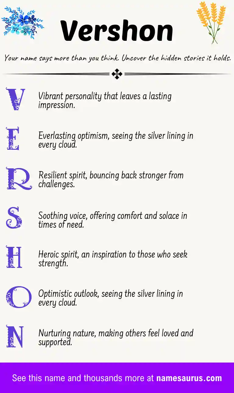Acrostic poem about Vershon.