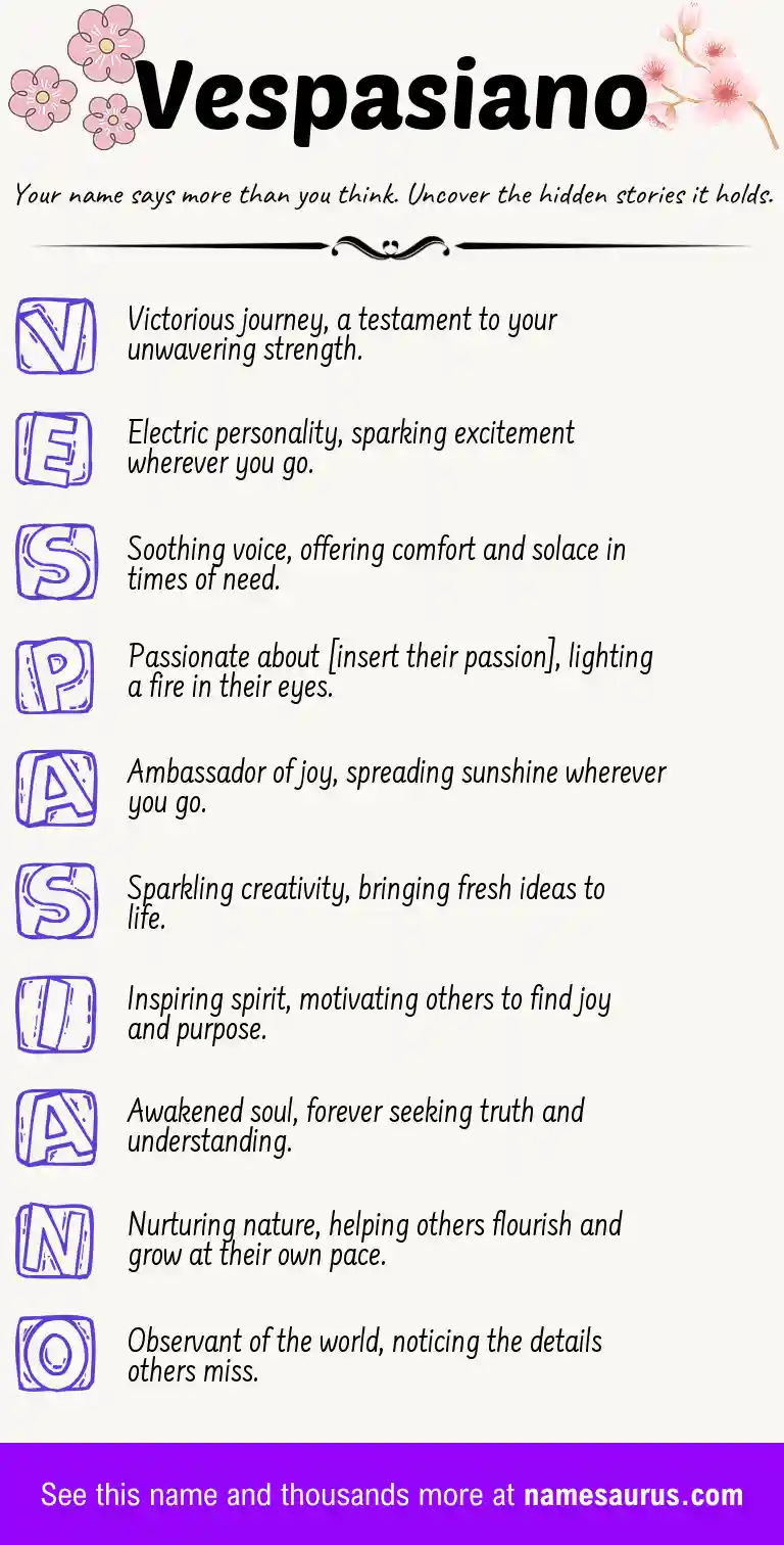 Acrostic poem about Vespasiano.