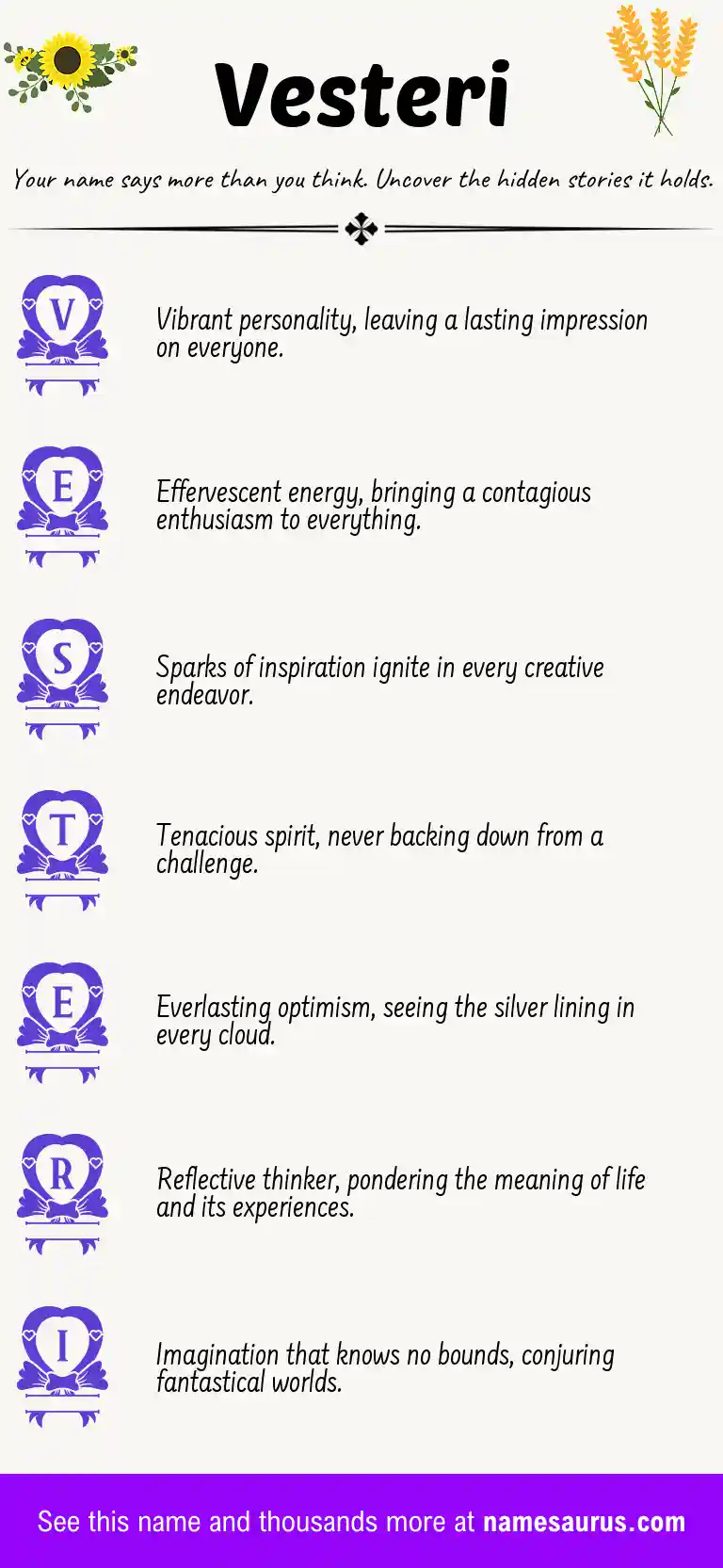 Acrostic poem about Vesteri.