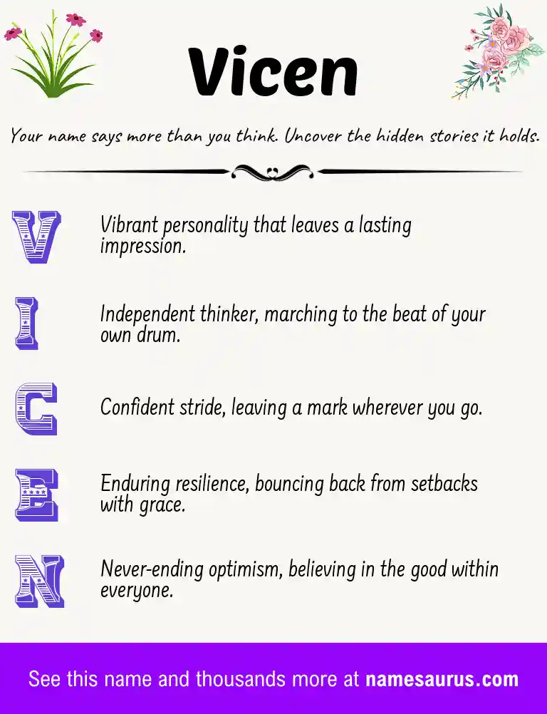 Acrostic poem about Vicen.