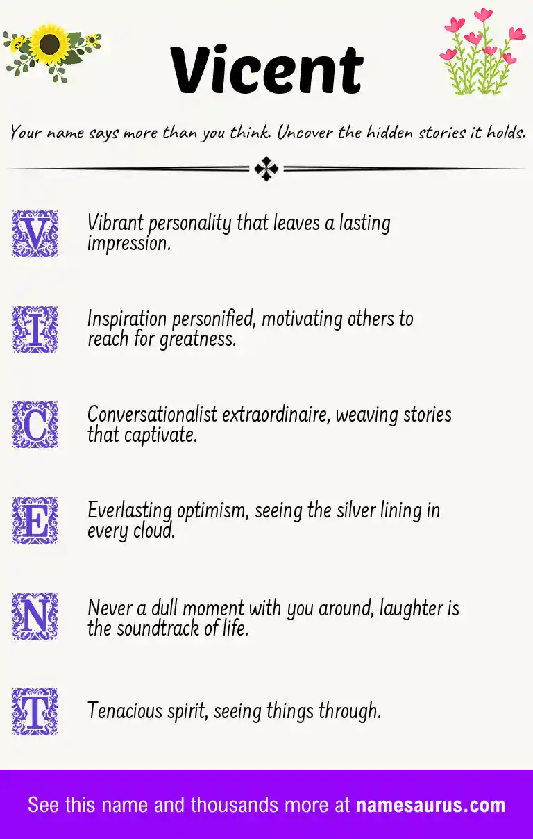 Acrostic poem about Vicent.