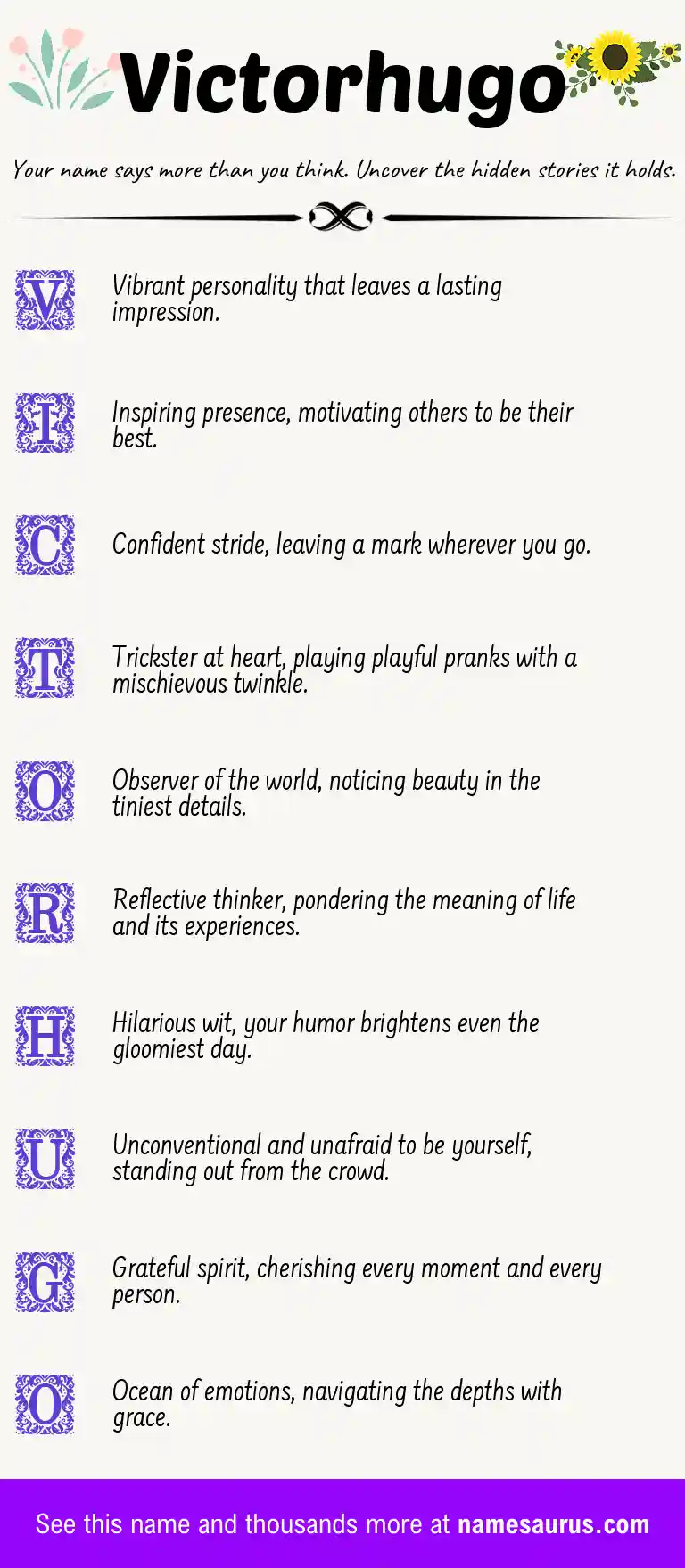 Acrostic poem about Victorhugo.