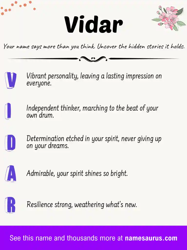 Acrostic poem about Vidar.